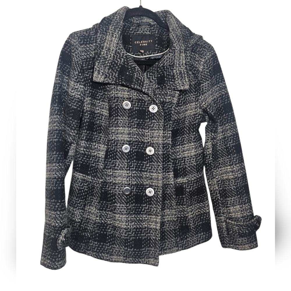 Celebrity Pink Women's Black and Gray Peacoat Sz M‎